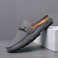 Summer Leather Men's Half Slippers Heelless Casual