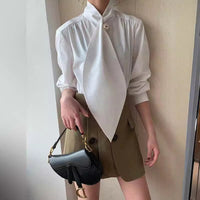 Women's Original Design Inspiration Designer Model Top Shirt Women's Long Sleeve Loose Lapels White Black Blue