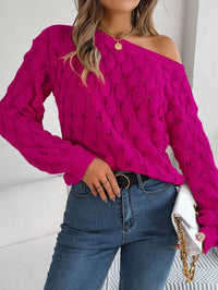 Hollow-out Off-neck Off-the-shoulder Lantern Sleeve Sweater