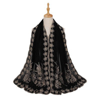 Ethnic Style Black Embroidered Toe Cap Shawl Scarf