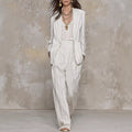 Womens Stylish And Elegant Striped Long-Sleeve Blazer And Pants Suit Set