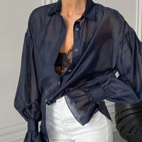 Sheer Long-sleeve Shirt Womens Fashion Elegant Casual