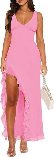 V-neck Hemline Dress Sleeveless Womens Clothing With A Letter-print Ruffled Trim