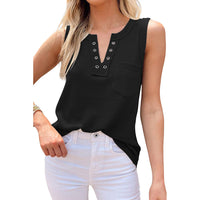 Solid-color V-neck Loose-fitting Womens Camisole