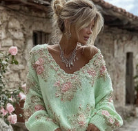 Womens AutumnWinter Lazy-Style V-Neck Pullover T-shirt