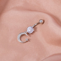 New Style Simple Star And Moon Zircon Belly Button Ring