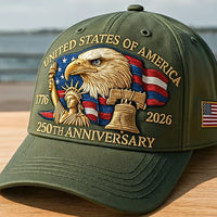 Embroidered American Eagle Head Baseball Cap - America 250th Anniversary Commemorative Design - Cotton Blend Adjustable Snapback Hat For Men And Women