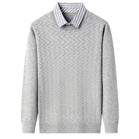 Mens Long-sleeve Casual Mock Two-piece Sweater