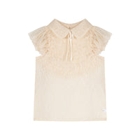 French Style Bow Lapel Chiffon Short Sleeve Shirt