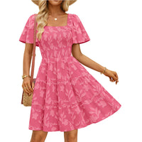 Short-sleeve Square-neck Flowy Floral Dress