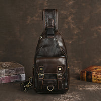 Full-grain Crazy Horse Leather Cowhide Vintage Outdoor Multi-purpose 8-inch Phone Chest Crossbody Bag