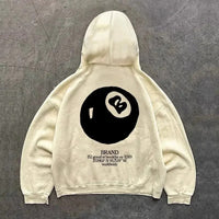 American Retro Long-Sleeve Black Ball 8 Pattern Print Hoodie