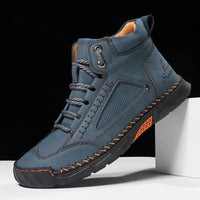 Cross-border PU Leather Handmade Stitching Ankle Boots Flat Lace-up Casual Shoes