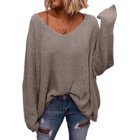 V-neck Loose-fitting Long-sleeve Sweater For Fall And Winter
