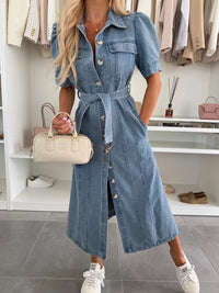 Women's Short-sleeve Denim Midi Skirt