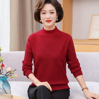 Mock Neck Sweater Mom's Fashionable Pullover Bottoming Shirt