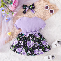 Girls' Printed Dress Headscarf Two-piece Set