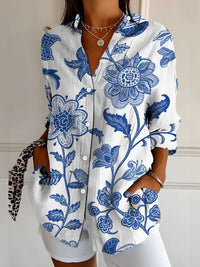 New Womens Floral Print Premium Elegant Long Sleeve Shirt