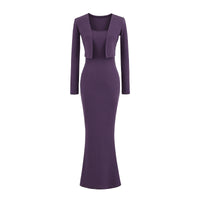 Strap Fish-tail Maxi Dress With Long-sleeve Cardigan A Sassy Two-piece Set For Women