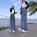 Plus Size Workwear Denim Trousers Wide Elastic High Waist Jeans