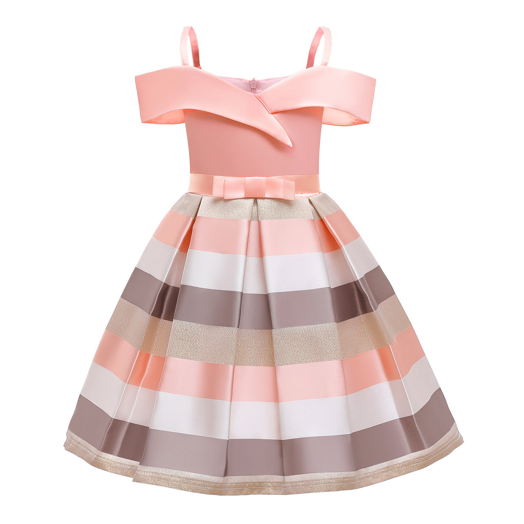 Fashion Sling Dress Children's Strapless Striped Birthday Dress