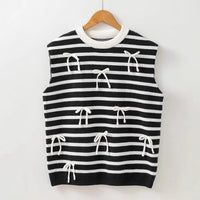 Womens Soft-Style Knitted Top With Bow-Knot And Short Sleeves