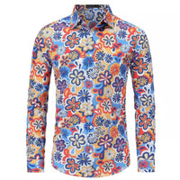 Men's Button Floral Retro Long-sleeved Shirt