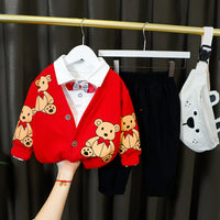 Fashion Simple Bear Print Boy Suit