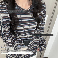 Striped Round Neck Bottoming Shirt Women's Loose T-shirt