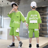 Fashionable Sports Casual Letter Color Matching Short Sleeve Two-piece Set
