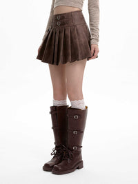Gray PU Leather Women's High Waist Slimming A- Line Skirt