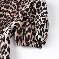 New Animal Print Knot Short Sleeve Round Neck Tie Shirt