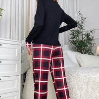European And American-style Loungewear Set Long-sleeve Top With Pockets Paired With Plaid Pants