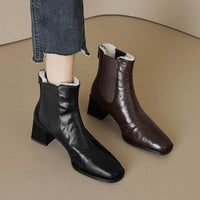 Women's Fashion Retro Chunky Heel Fur Booties