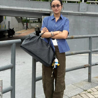 Blue Short Sleeve Plaid Shirt Female Summer Retro Loose Casual