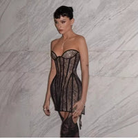 Womens Off-Shoulder Mesh Tube Dress