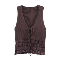 Summer Women's European And American Style Fashionable Simple Ruffled Knitted Top