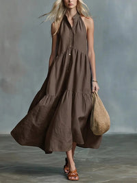 Casual Loose Linen Button-Down Vest Dress