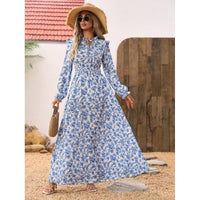 European And American-style Floral Print Long-sleeve Maxi Dress