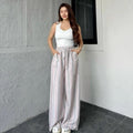 Women's Striped Loose Drawstring Wide-Leg Pants