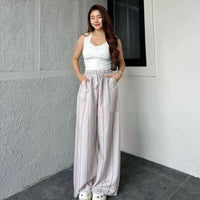 Women's Striped Loose Drawstring Wide-Leg Pants