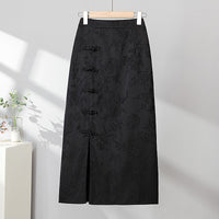 New Chinese-style Traditional Frog-button Retro Jacquard High-waisted Slimming Skirt
