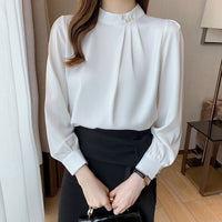 Satin Shirt Women Long Sleeve Beaded Solid Color Loose
