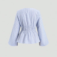 European And American Style Striped Long-sleeve Tie-waist Women's Shirt