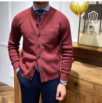 Solid Color Round Neck Slim Fitting Knitted Shirt  Slim Fitting Cardigan And Outerwear