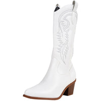 High Heel White Western Cowboy Knight Boots