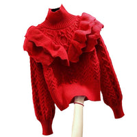 Pullover Knitted Top Ruffled Thick Turtleneck Sweater