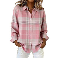 Womens Plaid Floral Print Long-Sleeve Blouse