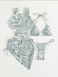 Bikini Three-piece European And American Plant Flower Print Swimsuit