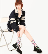 Original Women's Socks Summer Thin Mixed Color Stripe Tube Socks Mesh Cotton Boneless Personality Cartoon Color Socks For Women